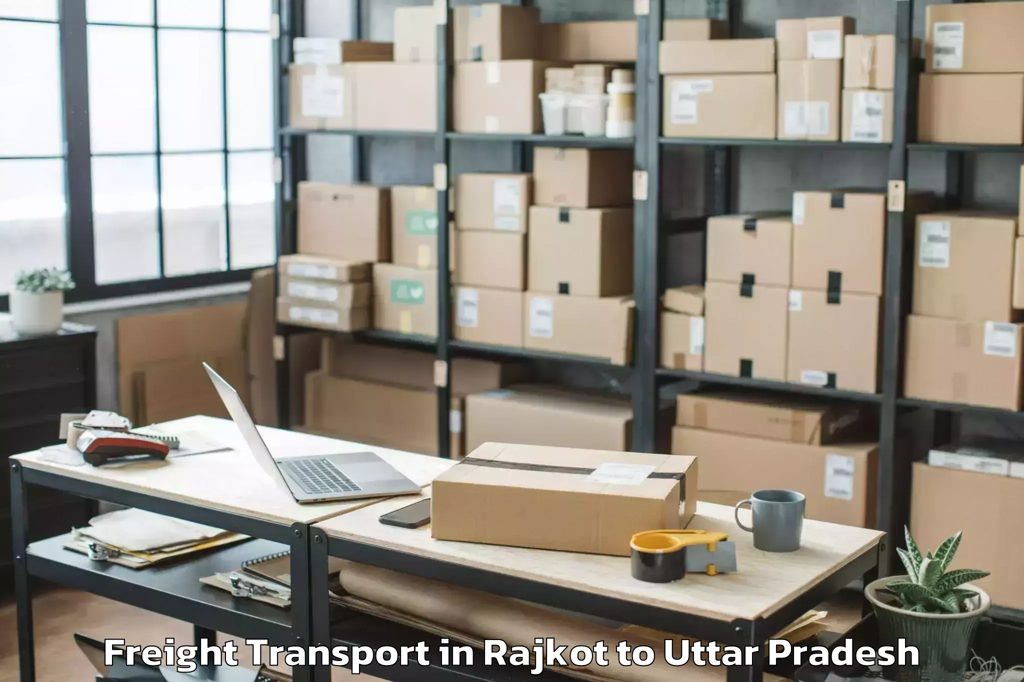 Book Rajkot to Js University Shikohabad Freight Transport